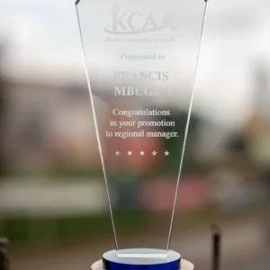 Long Glass Award with Round Wooden Base